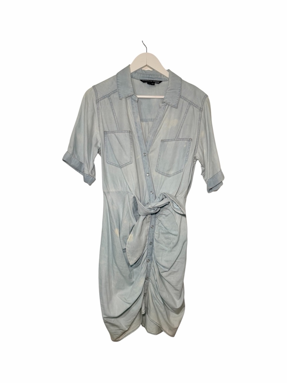 Veronica Beard Light Blue Tie-Waist Shirt Midi Dress